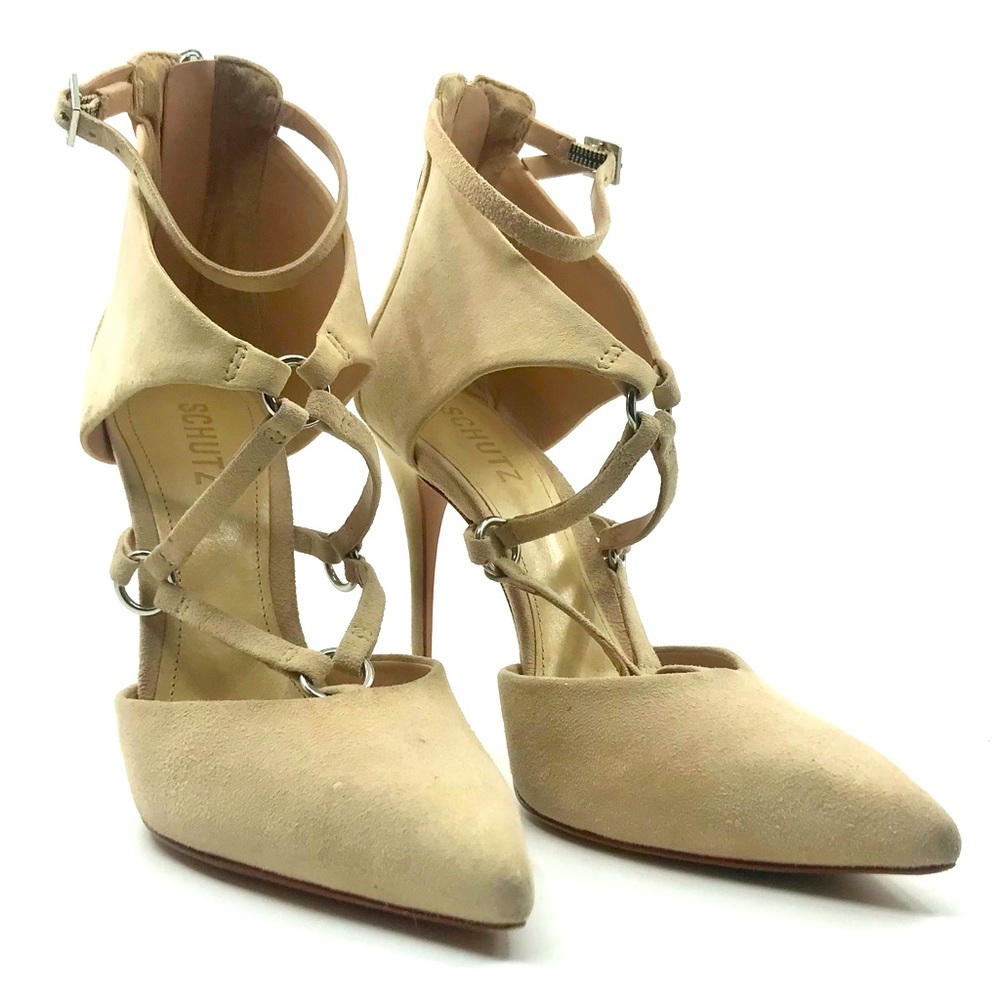 Schutz strappy zipper back heels